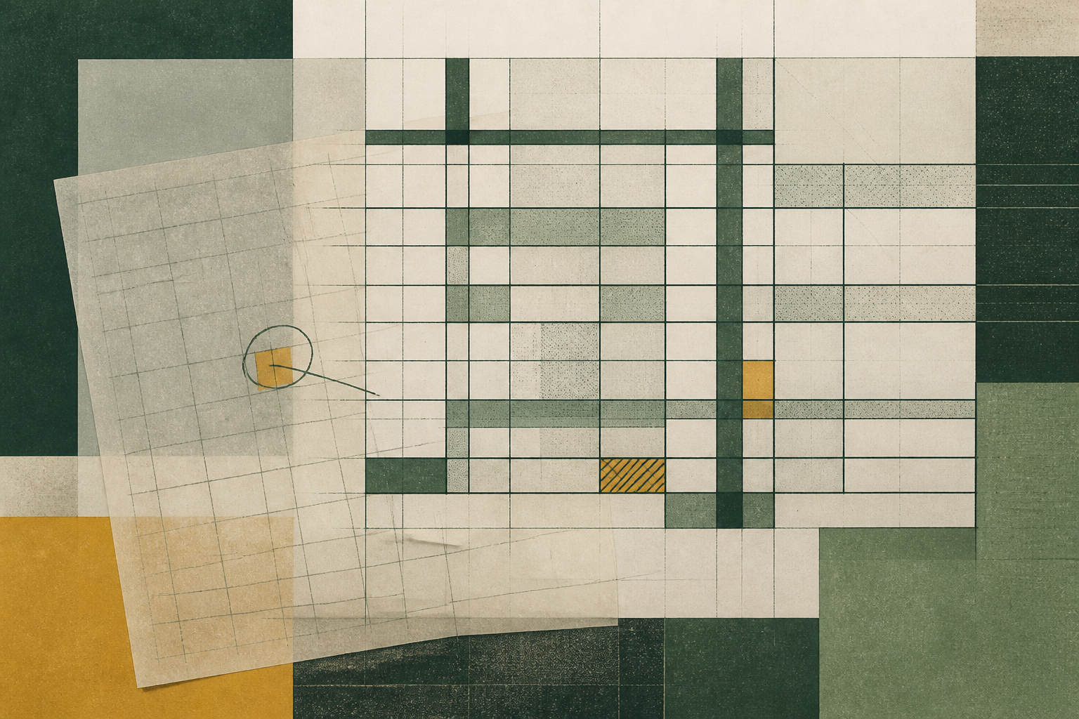 An offset paper grid reveals a highlighted correction beneath a structured data grid.